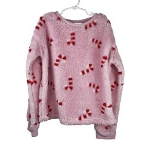 ART CLASS SLEEPWEAR Kids Girls Pink Fleece Pullover Top with Candy Canes Size L